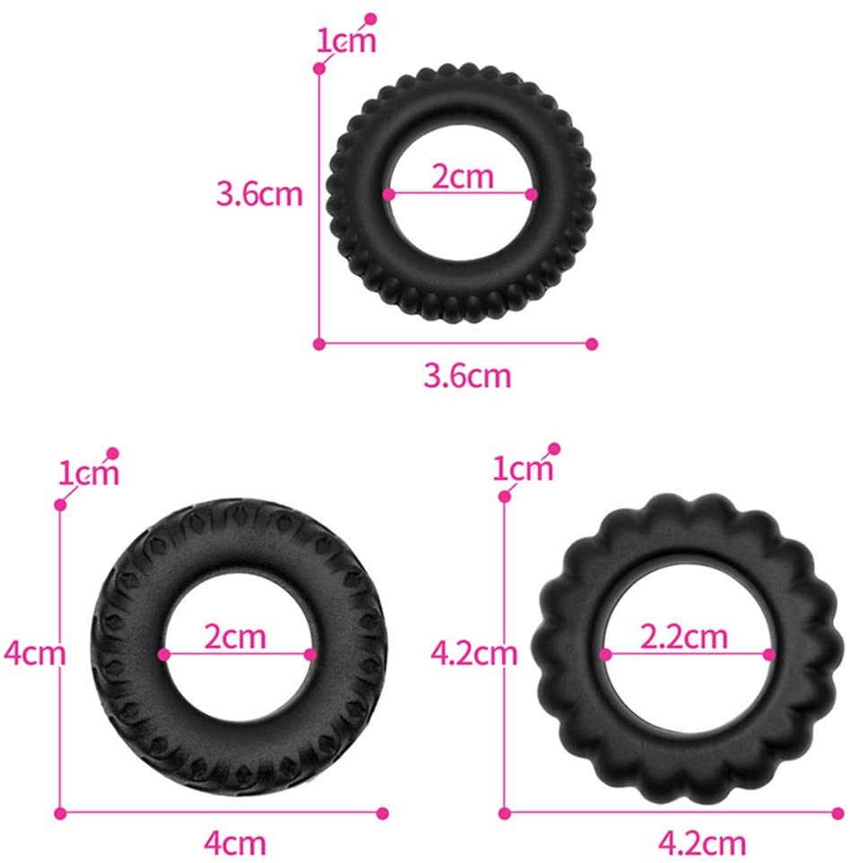 3 Piece Tyre Cock Ring Set | Black | Stretchy | Strong Erection