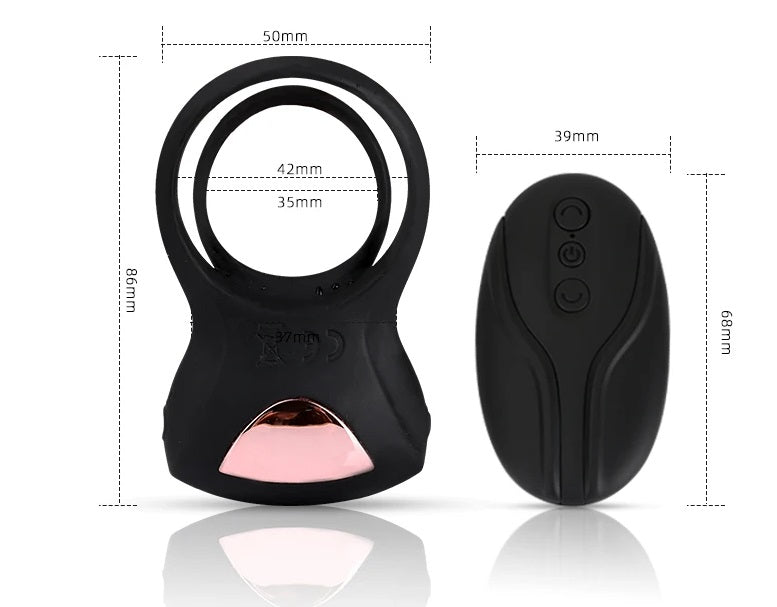 Vibrating Dual Clit Teaser | Cock Ring | Black | Remote Control | USB