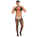 Men's Open Crotch Garter Fishnet Body Suit | Black | Red Bow | Stockin…