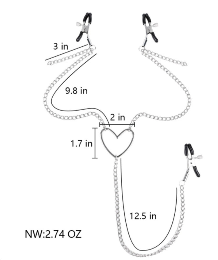 3 Headed Nipple & Labia Clamp Chain | Adjustable | Metal | Bondage