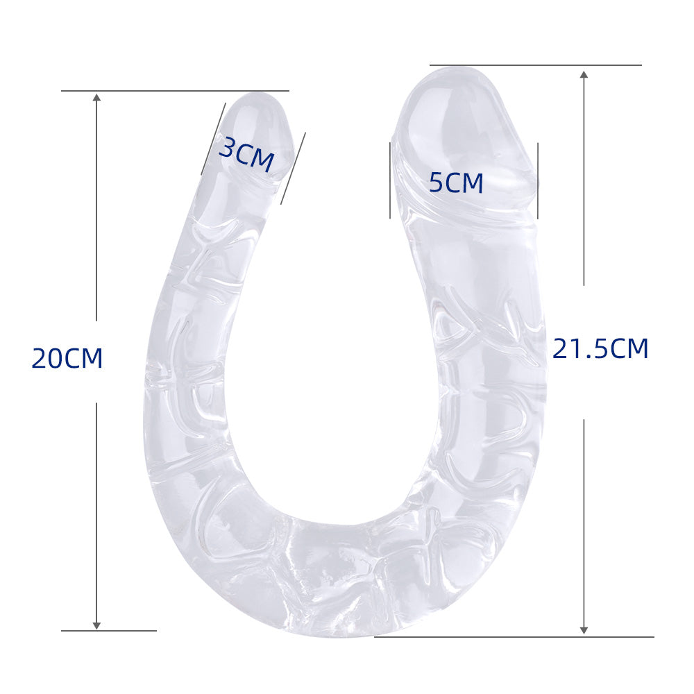 Come Closer Clear U-Shape | Double Head Dildo 17.7" | Free Satin Bag