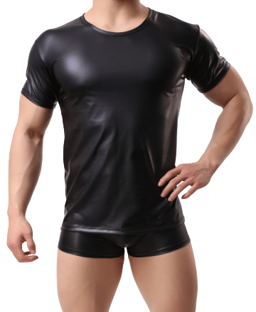 Toms Slim Set | Stretch Wet look |  Short Sleeve T-shirt & Shorts | Vegan | Black