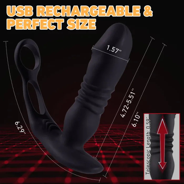 P12 Anal Thrusting Vibrator | 16 Muliti Modes  |  Dual Cock Ring  | Usb