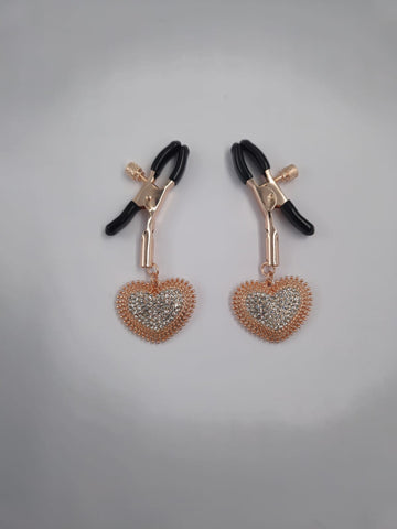 Fetish Nipple Clamps | Rose Gold | Big Heart Pendant | Adjustable