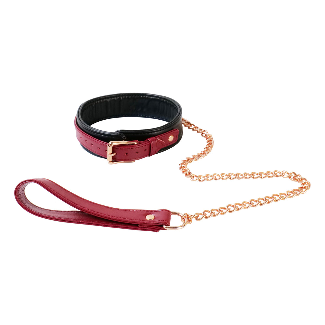 Mystim Real Leather 6 Piece Burgundy Bondage Set | Wrist | Ankles | Collar | Chain