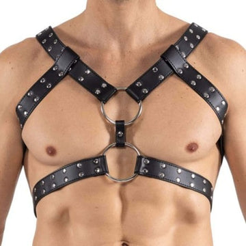 4 Strap Bondage Stud Harness | Adjustable | High Quality PU Leather | Black