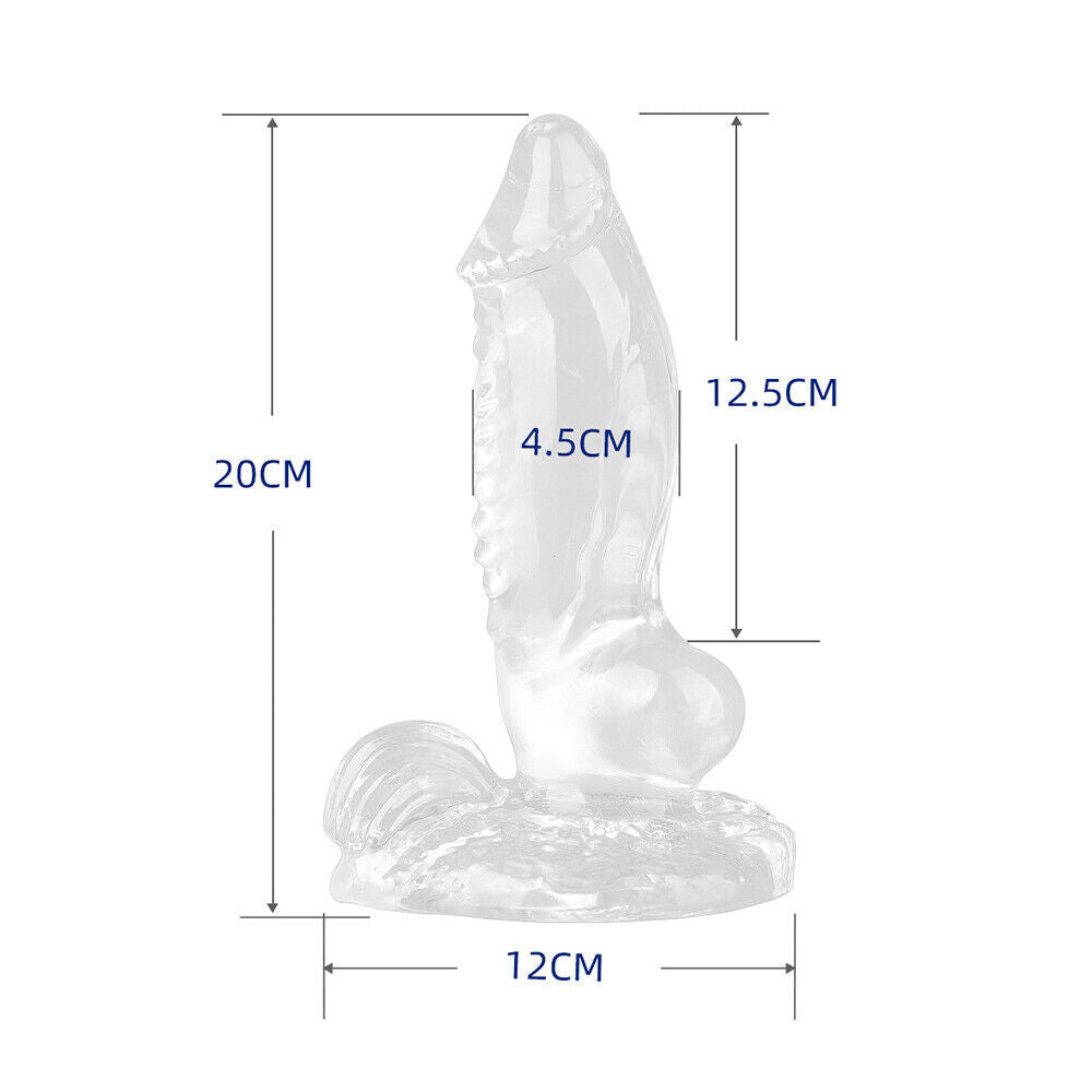 Clear Thick Phoenix Dildo 7.8" | Flexible Curved | Extra Girth | Suction Cup | Free Satin Bag (Copy)